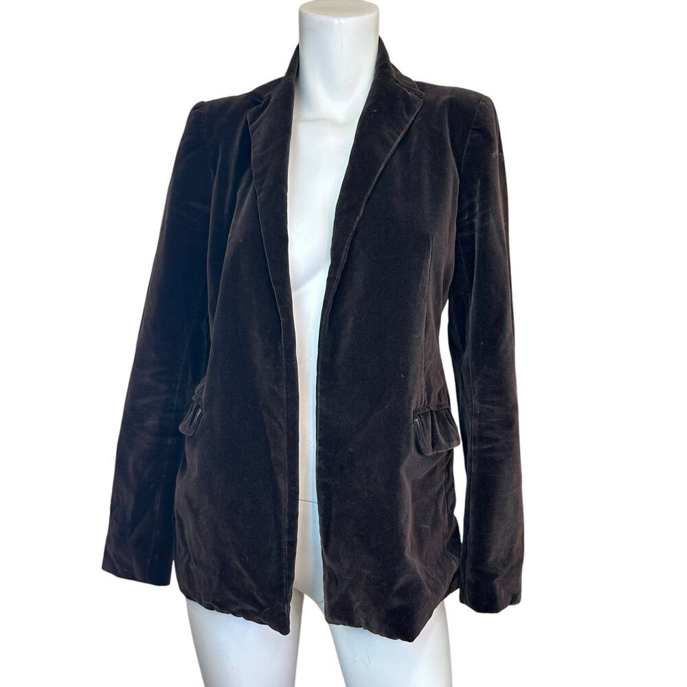 Rozae Nichols Chocolate Brown Velvet Open Front Blazer sz S